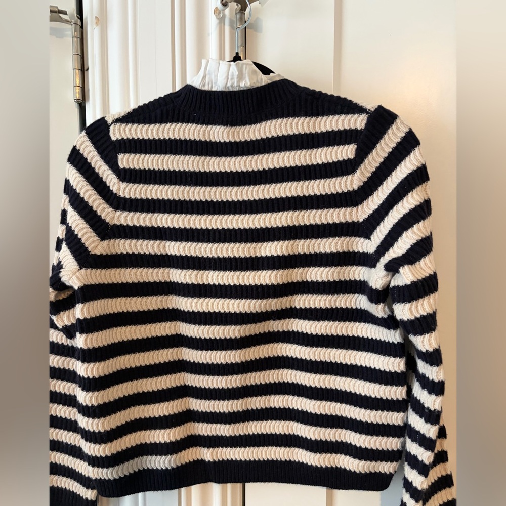 Sandro Navy and Cream Striped Cardigan - Picture 6 of 7